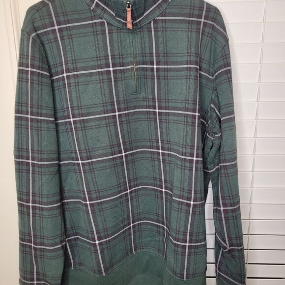 Lands End Mens Green Plaid 1/4 Zip Pullover Sweatshirt L Electic Grandpa Bloke - Picture 1 of 5